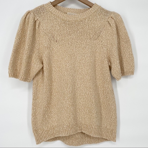 Universal Thread Sweaters - Universal Thread Textured Short Sleeved Puff Sleeve Pullover Sweater Small Tan